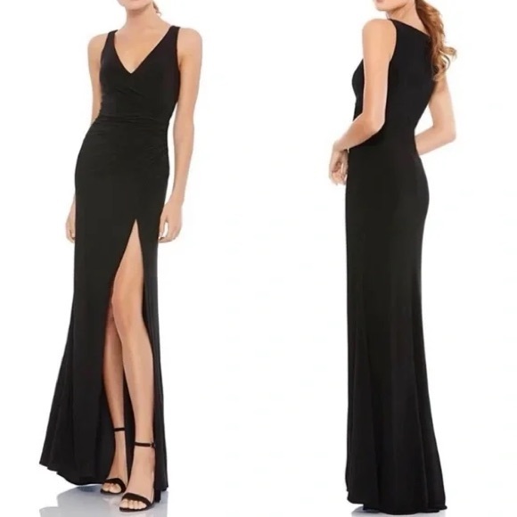 Mac Duggal Dresses & Skirts - NWT Ieena for Mac Duggal Black Faux Wrap Sleeveless V Neck Gown Style #26531